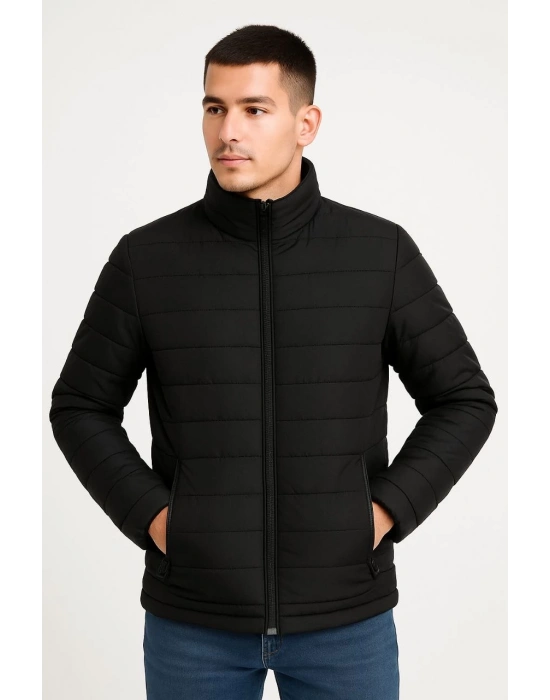 Erkek Bomber Mont Ceket – Su İtici Kumaş, Kapitone Astarlı, Fermuarlı, Kışlık - Siyah