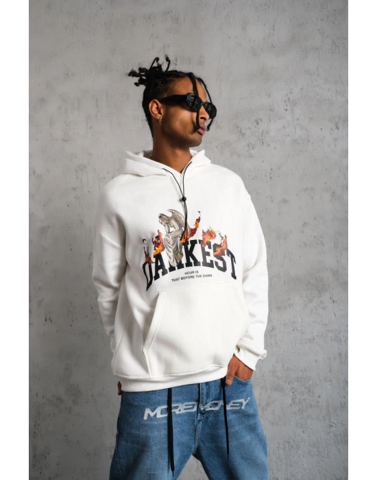 Erkek DANKES Baskılı Kapüşonlu Sweat - Beyaz