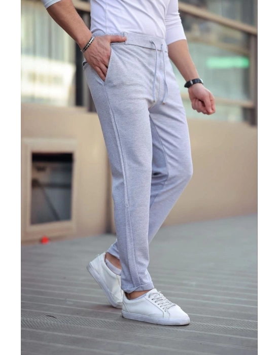Erkek Diagonel Mikro dokulu Cepli Beli Lastilki Pantolon - Gri