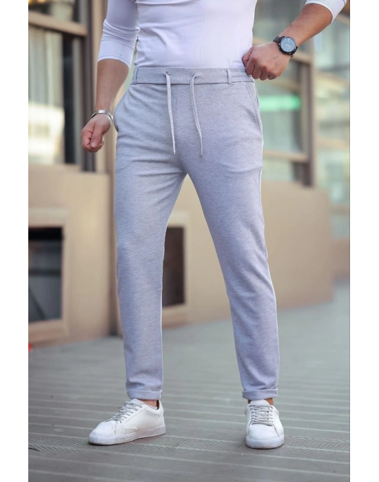 Erkek Diagonel Mikro dokulu Cepli Beli Lastilki Pantolon - Gri