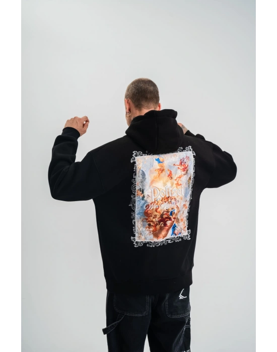 Erkek Double Oversize Kapüşonlu Sweatshirt 3 İplik Pamuklu Göğüs Nakışlı Premium Kalite – Siyah