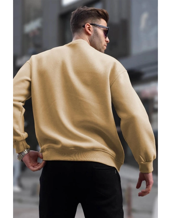 Erkek Düz Bisiklet Yaka Sweat - Bej