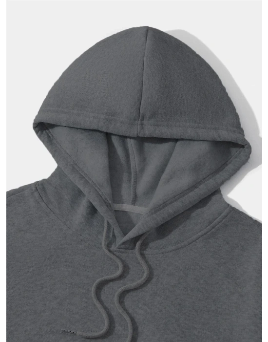 Erkek Düz Kapüşonlu Sweat - Füme