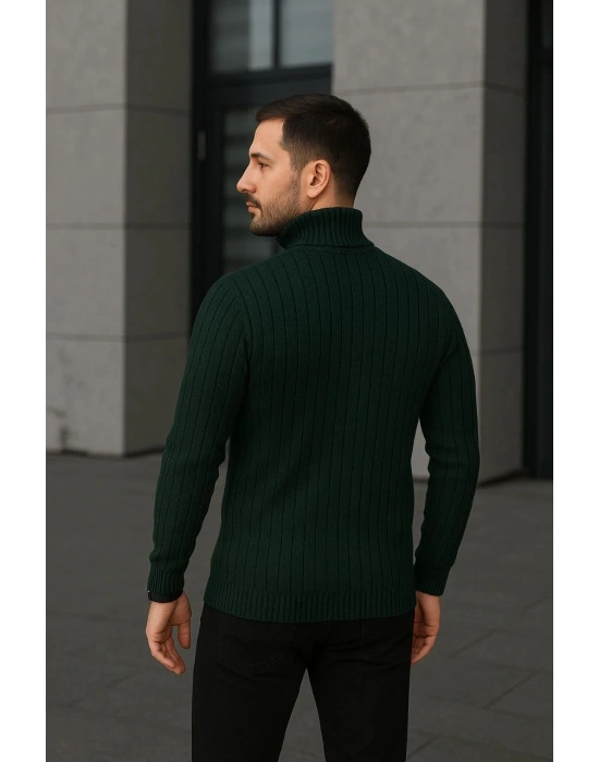 Erkek Fitilli Triko Kazak 3lÜ Set Bej Haki Siyah Regular Balıkcı Yaka Tam Boğazlı Triko Seti Modeli Kazak