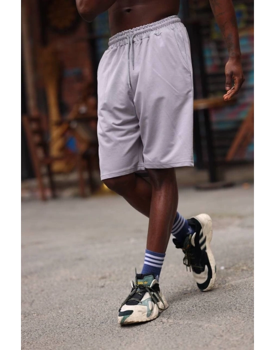 Erkek İki İplik Cepli Şort - Gri