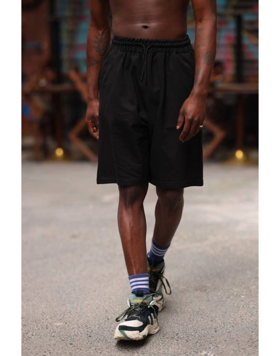Erkek İki İplik Cepli Şort - Siyah
