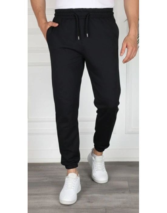 Erkek Jogger Eşofman Altı Rahat Kalıp, Cepli, Lastikli Paça, Günlük Spor Pantolon - Siyah