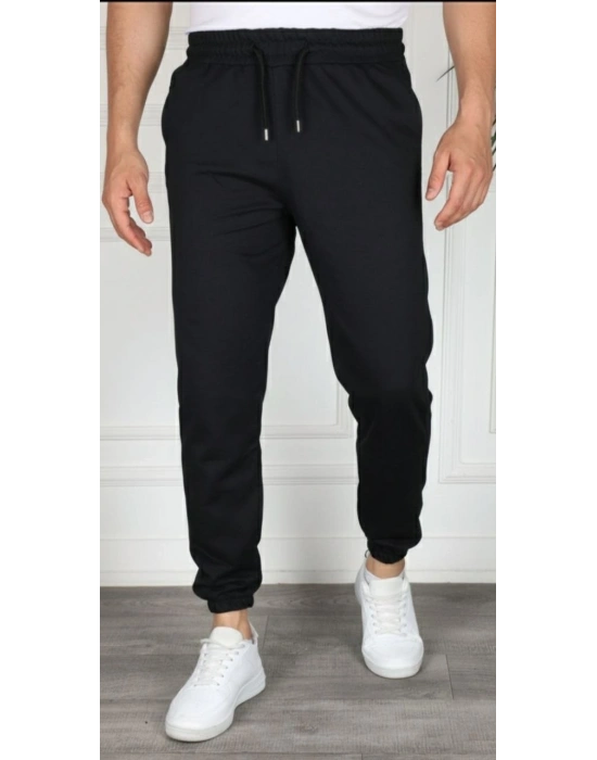 Erkek Jogger Eşofman Altı Rahat Kalıp, Cepli, Lastikli Paça, Günlük Spor Pantolon - Siyah