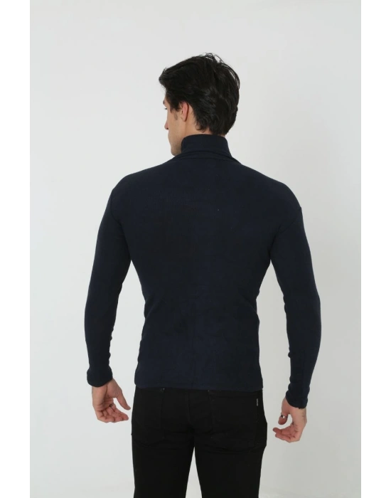 Erkek Kaşkorse Boğazlı Full Likralı Fitilli Body Kazak - Siyah