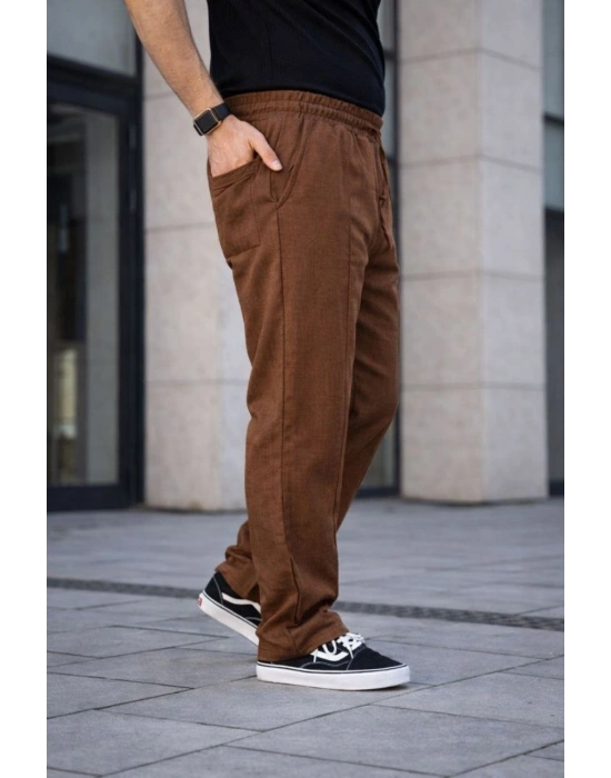 Erkek Keten Cepli Çıma Dikişli jogger Buggy Pantalon Rahat kalıp - Kahverengi