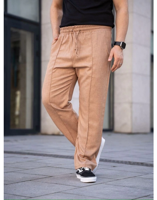 Erkek Keten Cepli Çıma Dikişli jogger Buggy Pantalon Rahat kalıp - Kahverengi