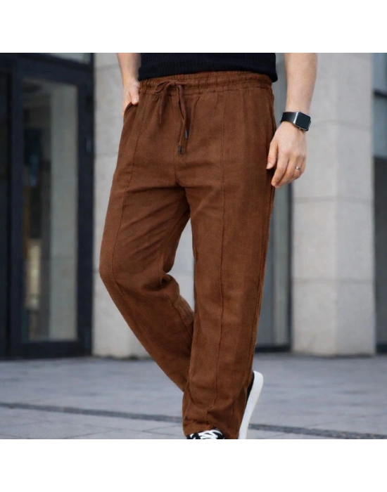Erkek Keten Cepli Çıma Dikişli jogger Buggy Pantalon Rahat kalıp - Kahverengi