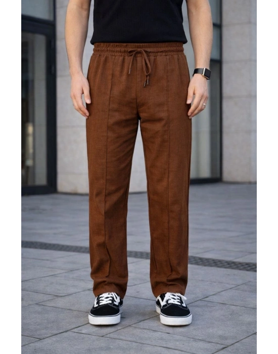 Erkek Keten Cepli Çıma Dikişli jogger Buggy Pantalon Rahat kalıp - Kahverengi