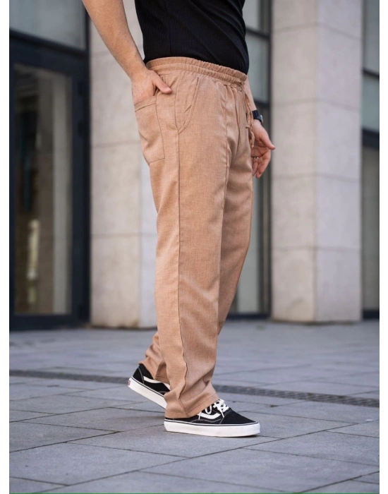 Erkek Keten Cepli Çıma Dikişli jogger Buggy Pantalon Rahat kalıp - Kahverengi