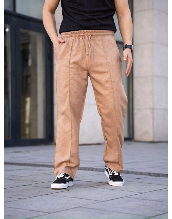 Erkek Keten Cepli Çıma Dikişli jogger Buggy Pantalon Rahat kalıp - Kahverengi