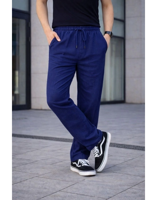 Erkek Keten Cepli Çıma Dikişli jogger Buggy Pantalon Rahat kalıp - Lacivert