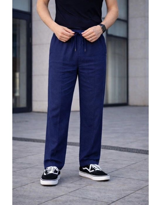 Erkek Keten Cepli Çıma Dikişli jogger Buggy Pantalon Rahat kalıp - Lacivert