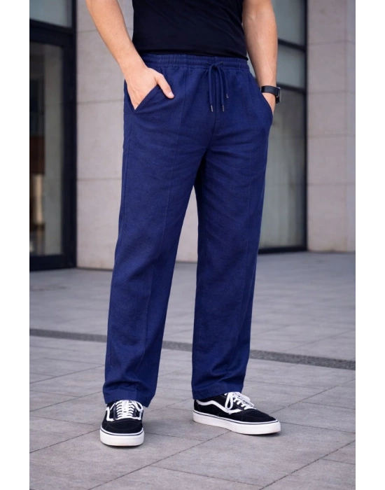 Erkek Keten Cepli Çıma Dikişli jogger Buggy Pantalon Rahat kalıp - Lacivert