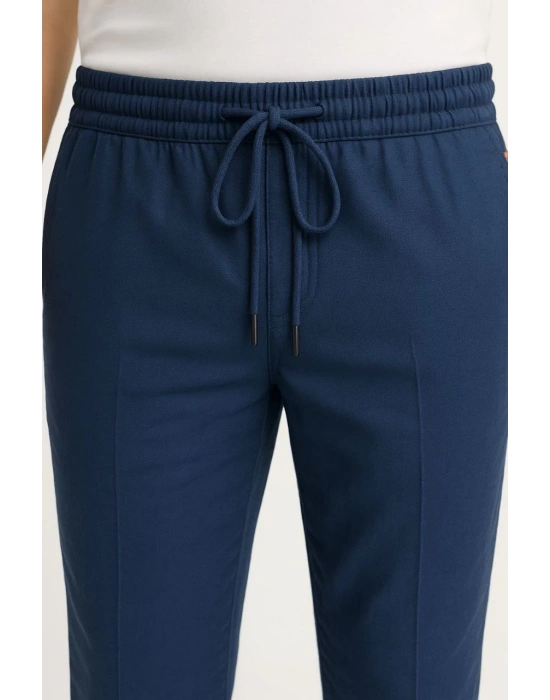 Erkek Keten Pantolon – Cepli, Beli Lastikli ve Bağcıklı, Nefes Alan Rahat Kalıp, Yazlık ve Baharlık Günlük Giyim, Şık & Konforlu Boru Paça Model - Lacivert