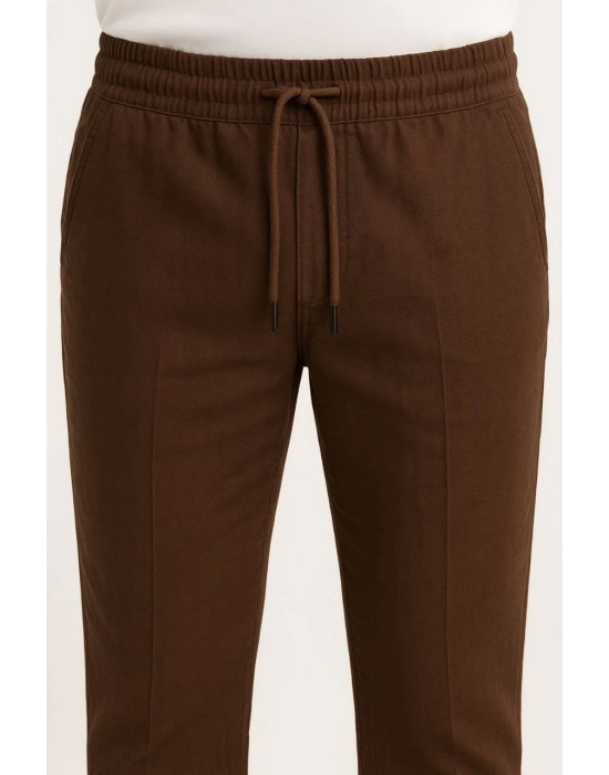 Erkek Keten Pantolon – Cepli, Beli Lastikli ve Bağcıklı, Nefes Alan Rahat Kalıp, Yazlık ve Baharlık Günlük Giyim, Şık & Konforlu Boru Paça Model - Kahverengi