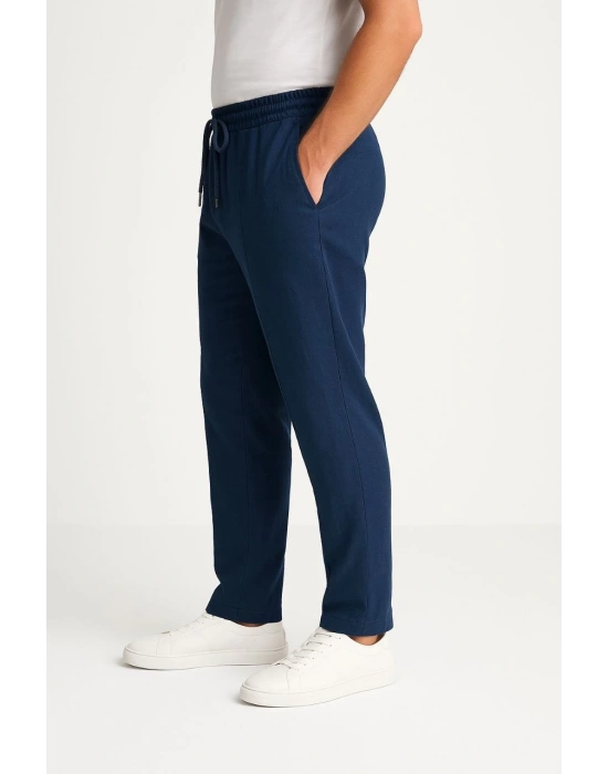 Erkek Keten Pantolon – Cepli, Beli Lastikli ve Bağcıklı, Nefes Alan Rahat Kalıp, Yazlık ve Baharlık Günlük Giyim, Şık & Konforlu Boru Paça Model - Lacivert
