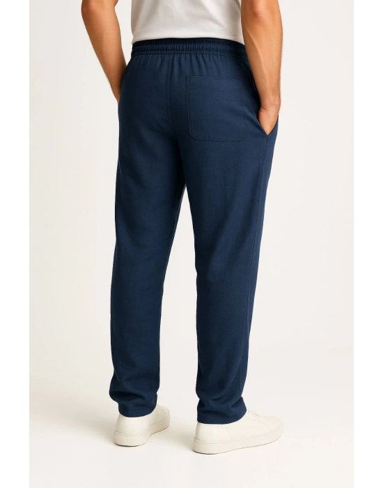 Erkek Keten Pantolon – Cepli, Beli Lastikli ve Bağcıklı, Nefes Alan Rahat Kalıp, Yazlık ve Baharlık Günlük Giyim, Şık & Konforlu Boru Paça Model - Lacivert