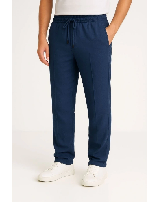 Erkek Keten Pantolon – Cepli, Beli Lastikli ve Bağcıklı, Nefes Alan Rahat Kalıp, Yazlık ve Baharlık Günlük Giyim, Şık & Konforlu Boru Paça Model - Lacivert