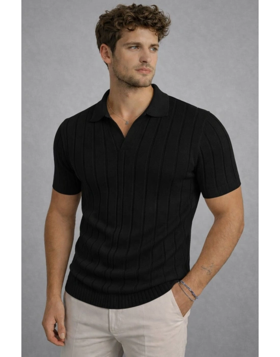 Erkek Kısa Kollu Polyemid Pamuk A Kalite Yazlık Tişört / Siyah