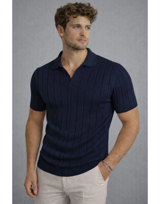 Erkek Kısa Kollu Polyemid Pamuk A Kalite Yazlık Tişört / Lacivert