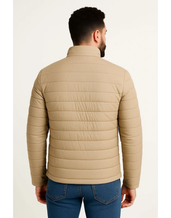 Erkek Mikro Su İtici Kapitone Baskılı Astarlı Fermuarlı Bomber Mont - Bej