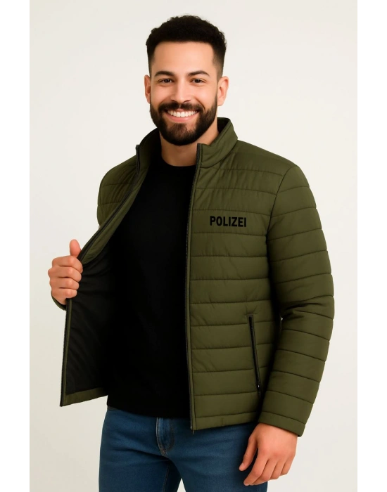 Erkek Mikro Su İtici Kapitone Baskılı Astarlı Fermuarlı Bomber Mont - Haki