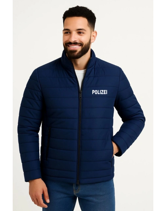 Erkek Mikro Su İtici Kapitone Baskılı Astarlı Fermuarlı Bomber Mont - Lacivert