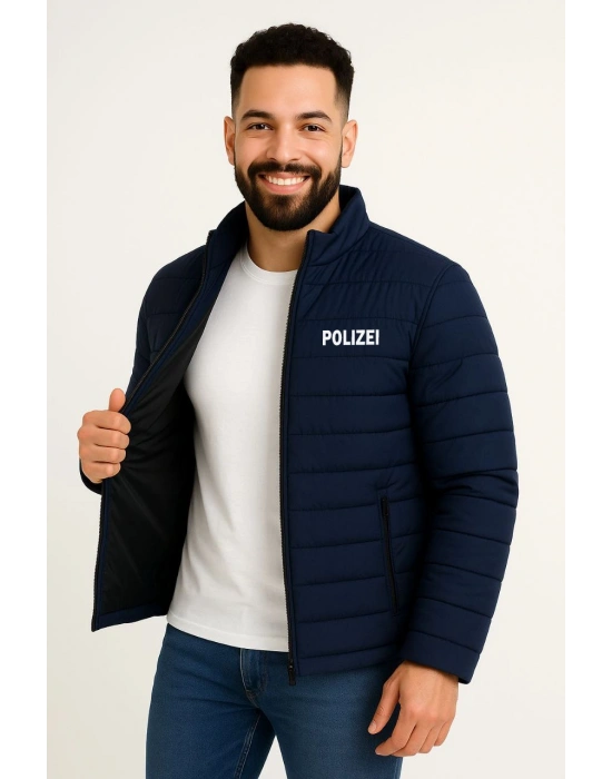 Erkek Mikro Su İtici Kapitone Baskılı Astarlı Fermuarlı Bomber Mont - Lacivert