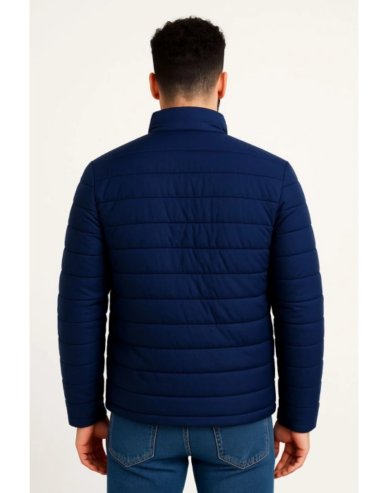 Erkek Mikro Su İtici Kapitone Baskılı Astarlı Fermuarlı Bomber Mont - Lacivert