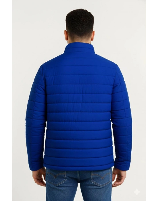 Erkek Mikro Su İtici Kapitone Baskılı Astarlı Fermuarlı Bomber Mont - Saks Mavisi