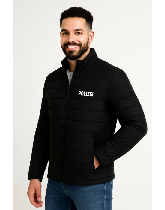 Erkek Mikro Su İtici Kapitone Baskılı Astarlı Fermuarlı Bomber Mont - Siyah