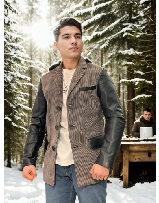 Erkek Nubuk Deri Ceket - Siyah