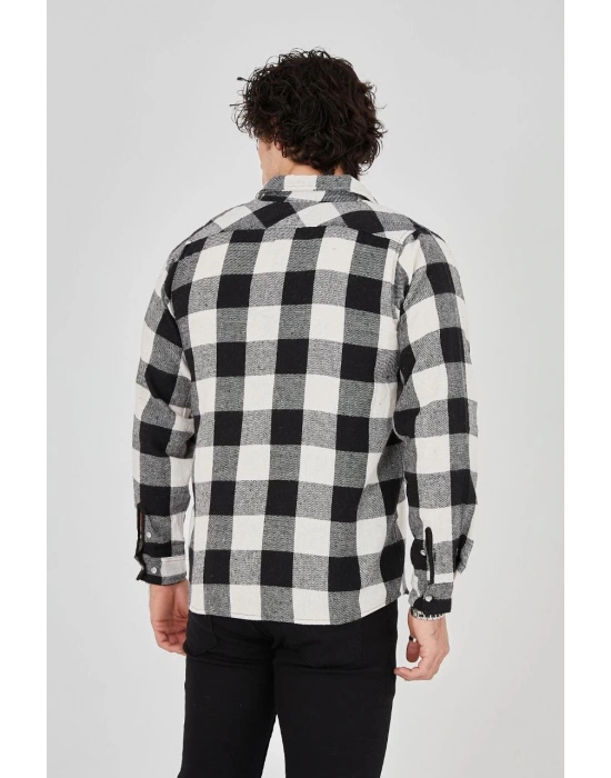 Erkek Oduncu Gömlek – Uzun Kollu, Şardonlu Kumaş, Kareli Desen, Regular Fit, Manşetli, Çift Cepli, Rahat Günlük Bahar & Kış Stil - Siyah