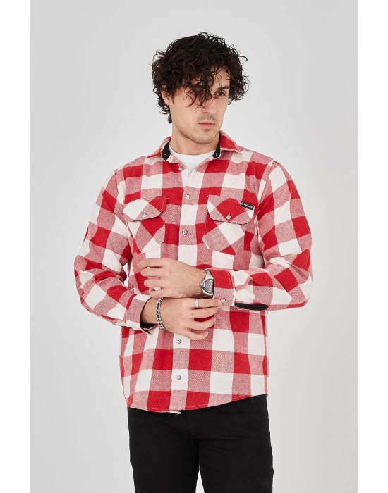 Erkek Oduncu Gömlek – Uzun Kollu, Şardonlu Kumaş, Kareli Desen, Regular Fit, Manşetli, Çift Cepli, Rahat Günlük Bahar & Kış Stil - Pembe