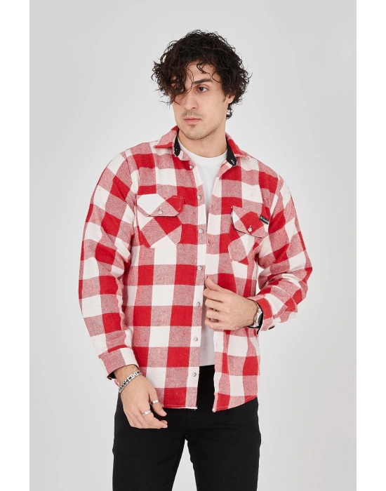 Erkek Oduncu Gömlek – Uzun Kollu, Şardonlu Kumaş, Kareli Desen, Regular Fit, Manşetli, Çift Cepli, Rahat Günlük Bahar & Kış Stil - Pembe