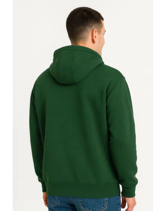 Erkek Ovarsize Kapüşonlu Swetshirt Kanguru Çepli Cıtcıtlı 3 iplik Şardonlu Hoodie - Haki