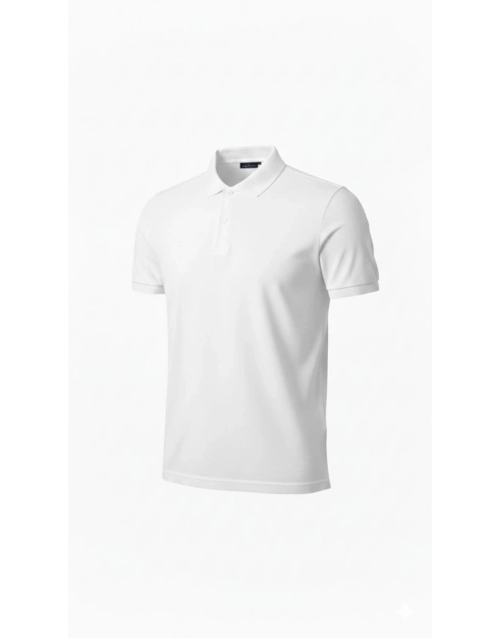 Erkek Pike Kumaş Düğmeli Yaka Regular Fit Günlük Kısa kol Tişört T-shirt - Beyaz