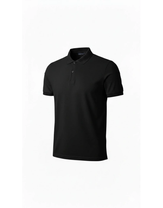 Erkek Pike Kumaş Düğmeli Yaka Regular Fit Günlük Kısa kol Tişört T-shirt - Siyah