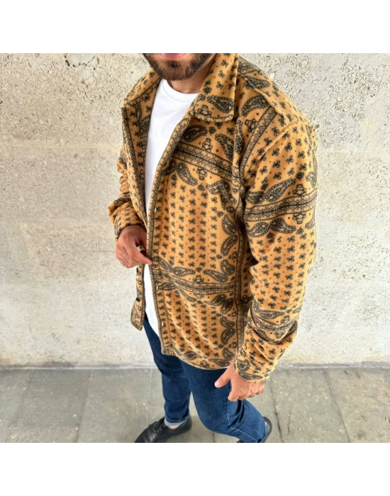 Erkek Polar Fermuarlı Sweatshirt – Kapüşonsuz, Cepli, Yumuşak Dokulu, Oversize Rahat Kalıp, Kışlık Sıcak Tutan Fermuarlı Üst - Sarı