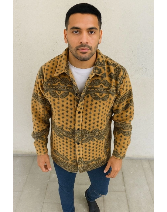 Erkek Polar Fermuarlı Sweatshirt – Kapüşonsuz, Cepli, Yumuşak Dokulu, Oversize Rahat Kalıp, Kışlık Sıcak Tutan Fermuarlı Üst - Sarı