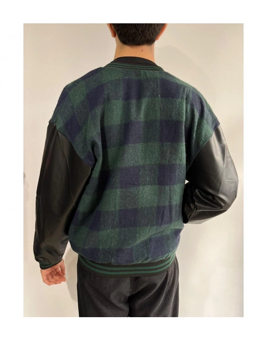 Erkek Pötikare Desen Nakışlı Kolej Ceket - Haki