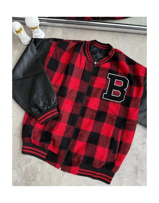 Erkek Pötikare Desen Nakışlı Kolej Ceket - Kırmızı