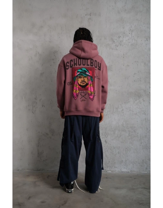 Erkek SCHOOL BOY Baskılı Kapüşonlu Sweat - Gül Kurusu