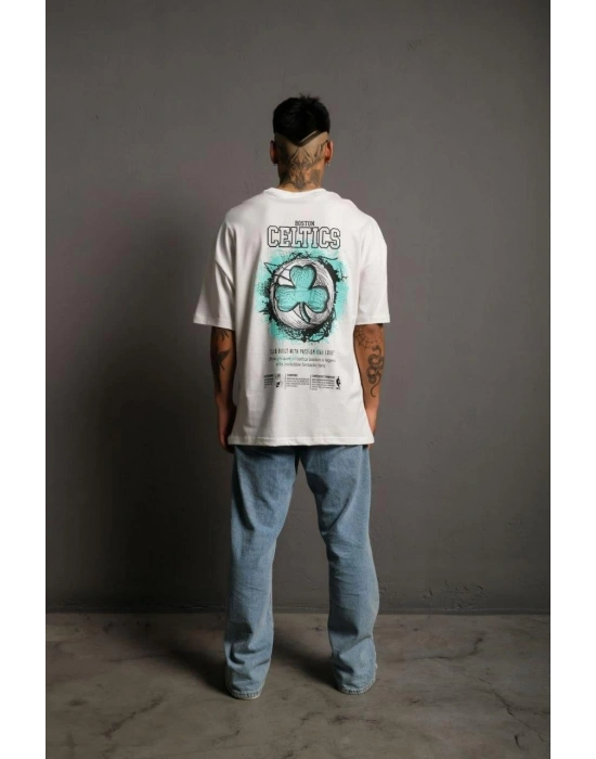 Erkek Sırt Baskılı T-shirt - Beyaz