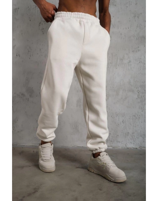 Erkek Üç İplik Alt Eşofman Lastikli - Beyaz